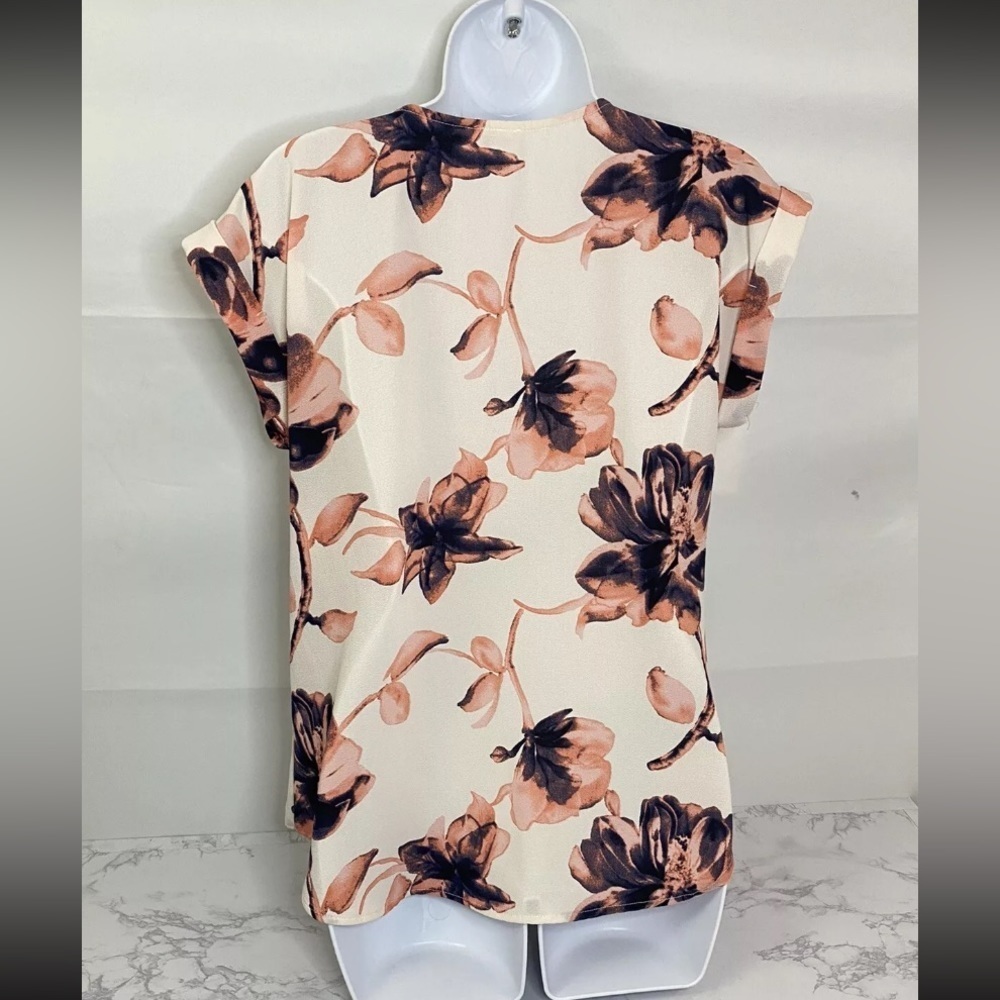 Tovia Short Sleeve 1/4 Zip Up Top Womens S Peach Pink Floral Stretchy Blouse I1 - Picture 4 of 6